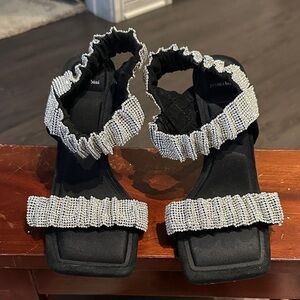 Gianni Bini Black Sandals with Silver Crystal Straps
